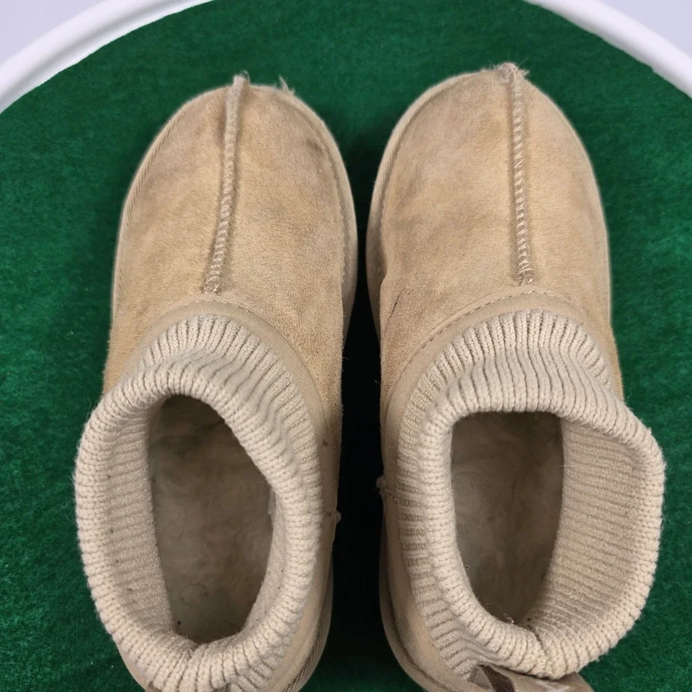 UGG‎ Kids Ultra Stretch Cuff Boots Size 2 Chestnut Suede Knit Collar Slip On